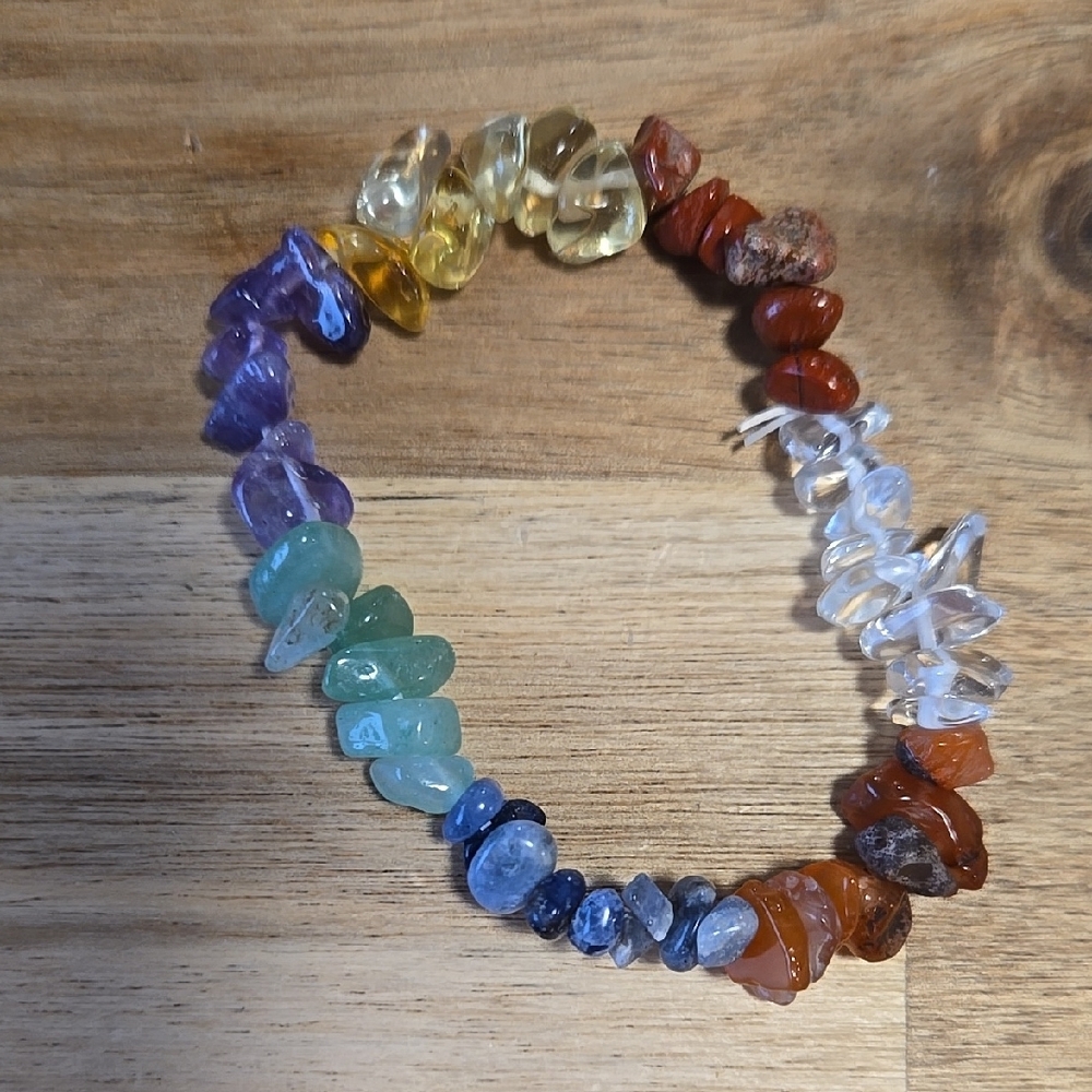 Natural Stone 7 Chakras Healing Reiki Stretchy Bangle Bracelet